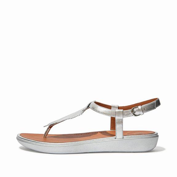 Sandales À Lanière Femme Fitflop Tia Cuir Argent (KZN215380)